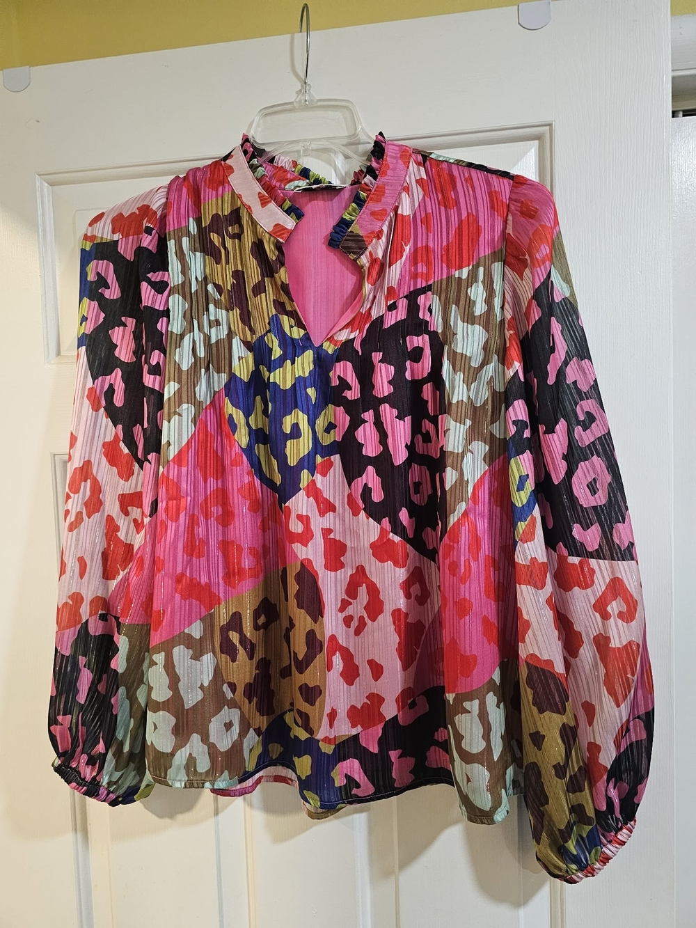 Crosby By Mollie Burch.  Multicolor Animal Print Pleated Blouse - Pink Accents